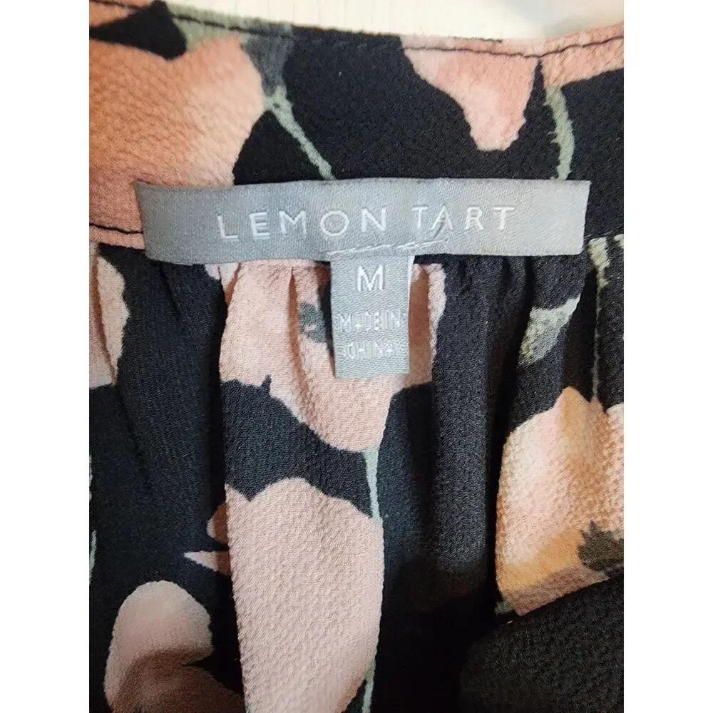 Lemon Tart Halter Tie-Front Sleeveless Floral Blouse, Medium